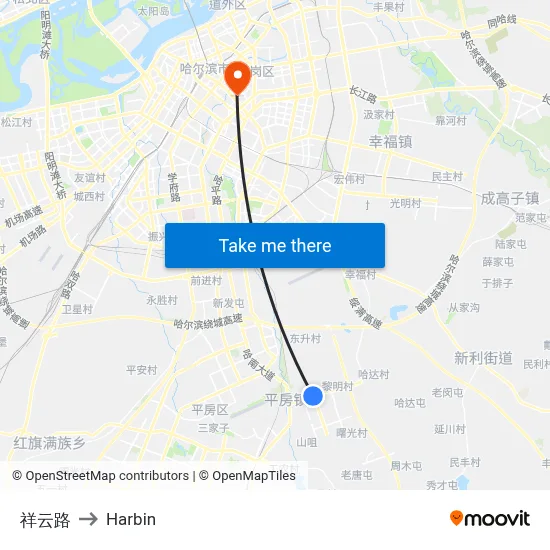 Xiangyun Road to Harbin map
