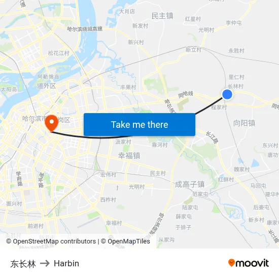 East Changlin to Harbin map