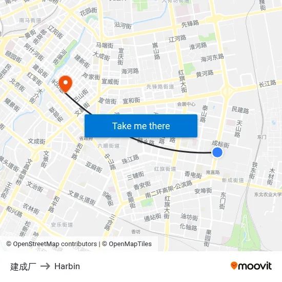 Jiancheng Factory to Harbin map