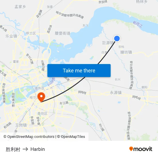 Victory Village to Harbin map