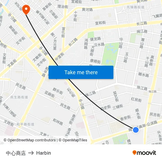 Central Store to Harbin map