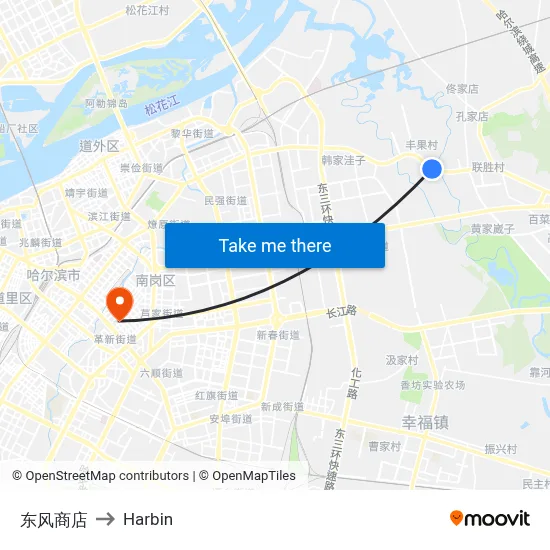 Dongfeng Store to Harbin map