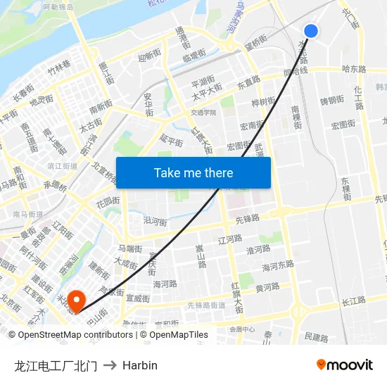 Longjiang Electric Factory North Gate to Harbin map