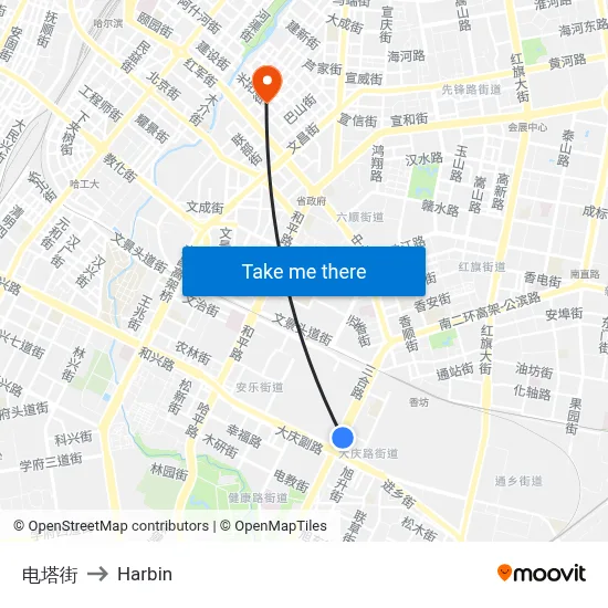 Electric Tower Street to Harbin map