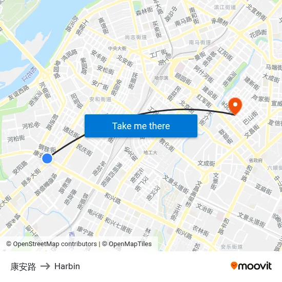 Kang'an Road to Harbin map