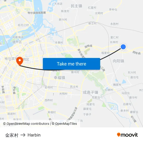 Jin Family Village to Harbin map