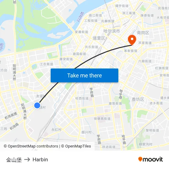 Jinshan Fort to Harbin map