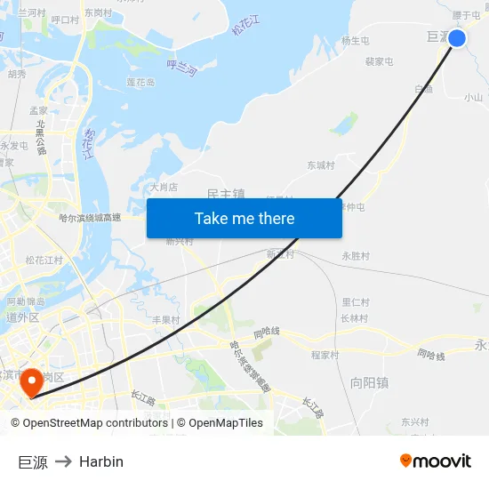 Juyuan to Harbin map