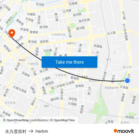 Yongxing Resort to Harbin map