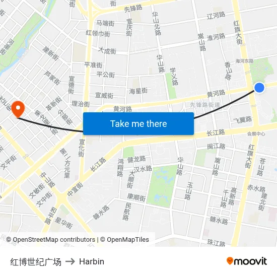 Hongbo Century Plaza to Harbin map