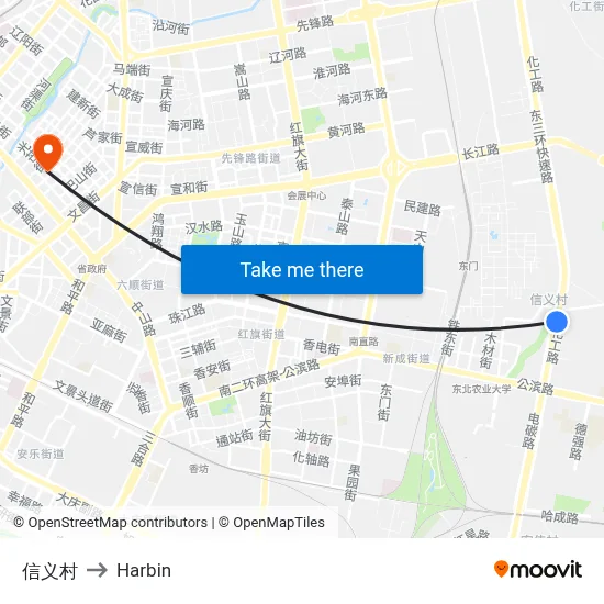 Xinyi Village to Harbin map