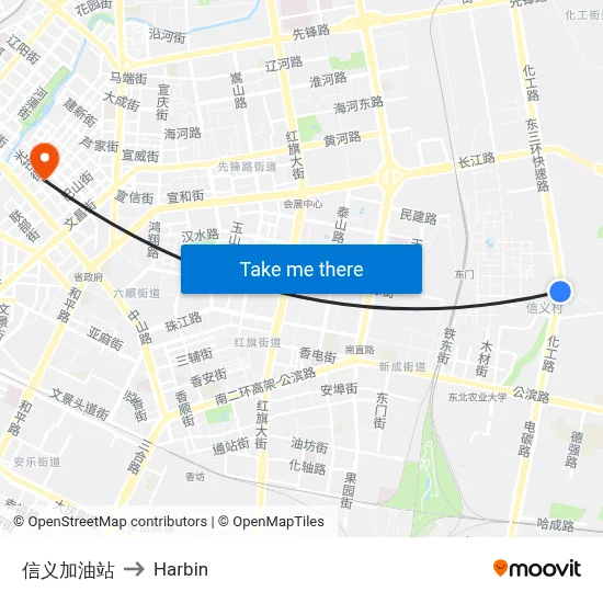 Xinyi Gas Station to Harbin map