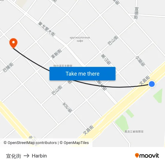 Xuanhua Street to Harbin map