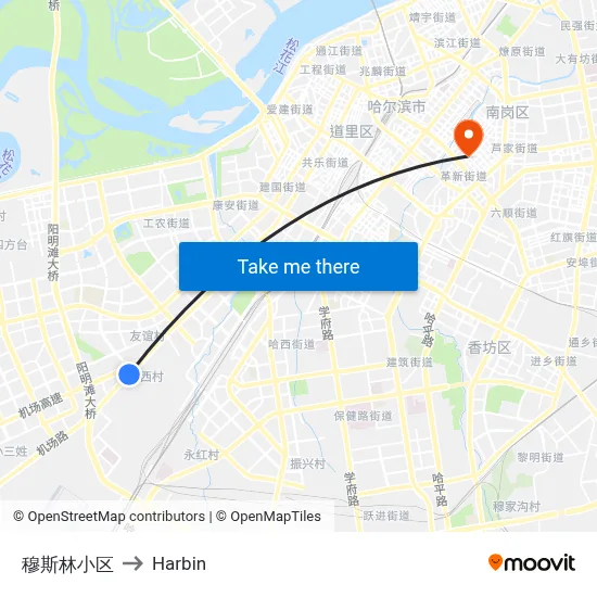 Muslim Quarter to Harbin map