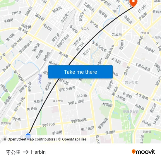 Zero Kilometer to Harbin map