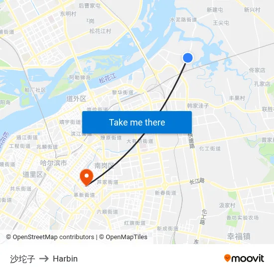 Shatao Zi to Harbin map