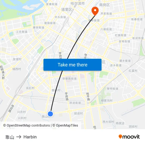 Kao Shan to Harbin map