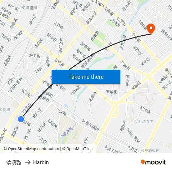 Qingbin Road to Harbin map