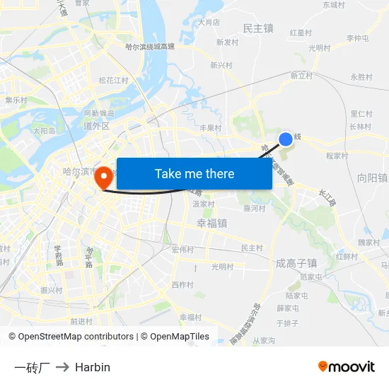 First Brick Factory to Harbin map