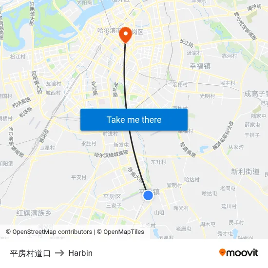 Pingfang Village Crossing to Harbin map