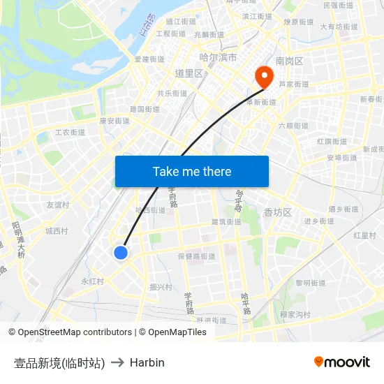 Yipin New Boundary (Temporary Stop) to Harbin map