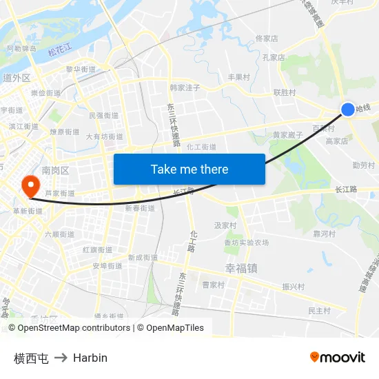 Hengxi Village to Harbin map