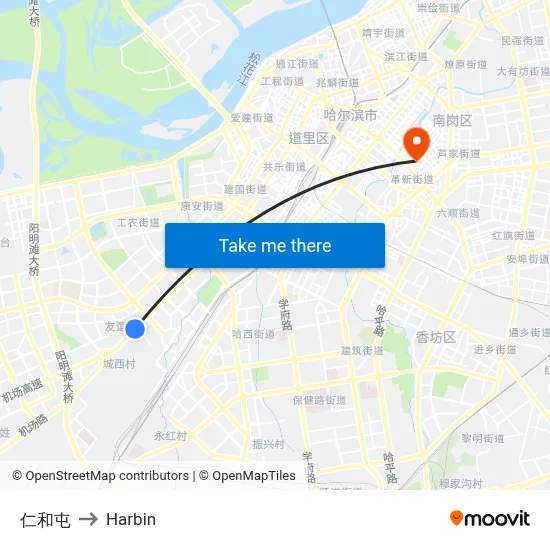 Renhe Village to Harbin map