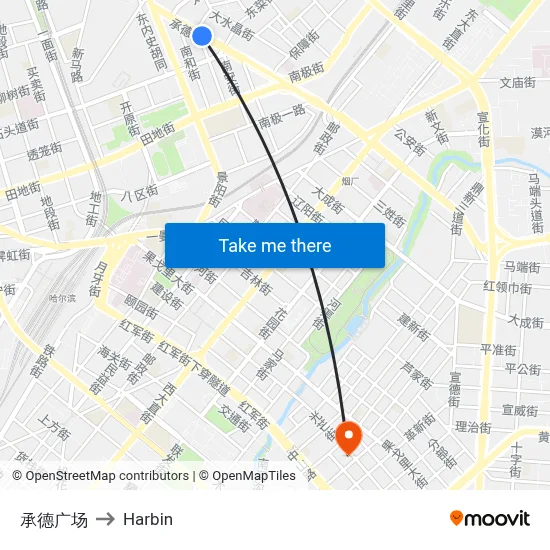 Chengde Square to Harbin map