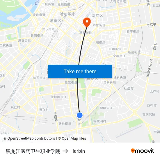 Heilongjiang Medical and Health Vocational College to Harbin map