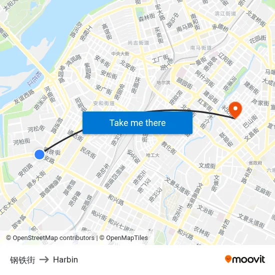 Steel Street to Harbin map