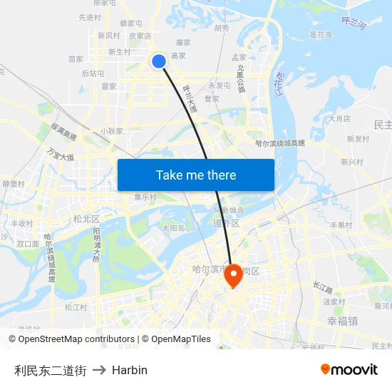 Limin East 2nd Street to Harbin map