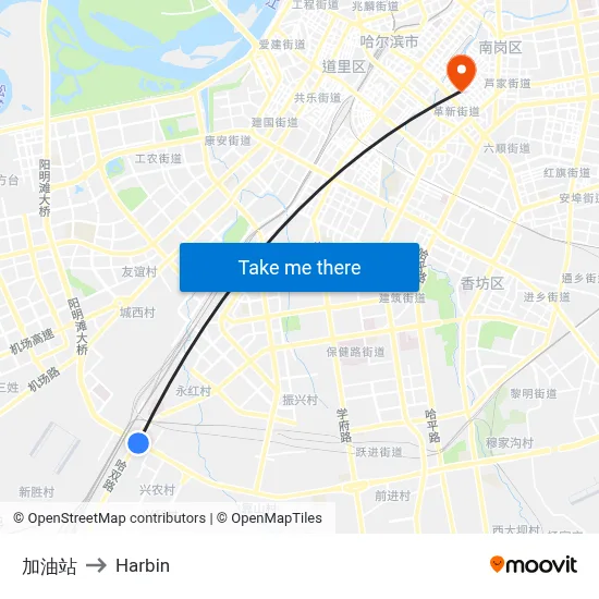 Gas Station to Harbin map