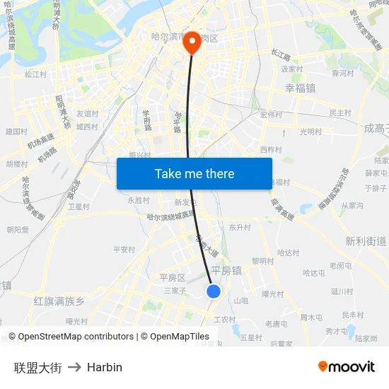 Lianmeng Avenue to Harbin map