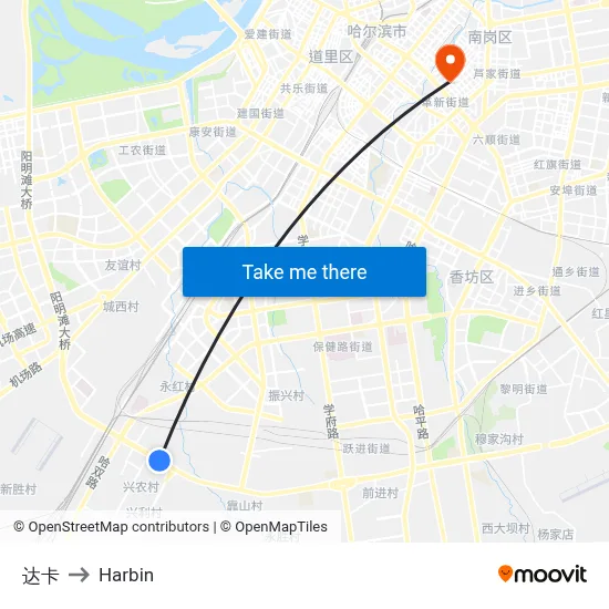 Dhaka to Harbin map