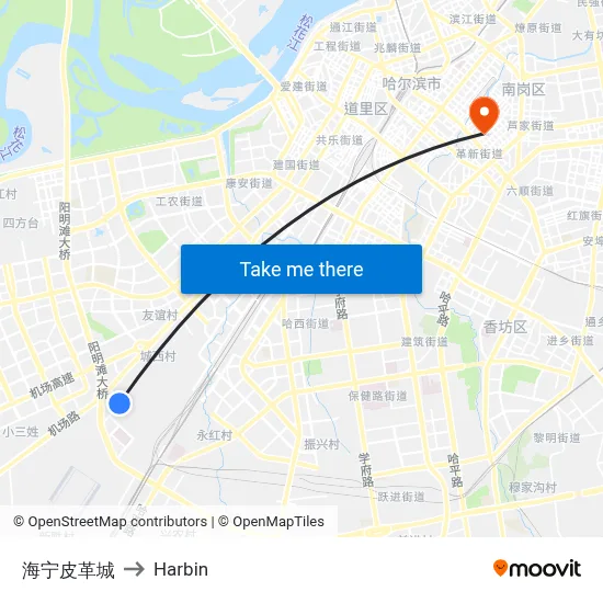 Haining Leather City to Harbin map