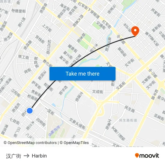 Hanguang Street to Harbin map