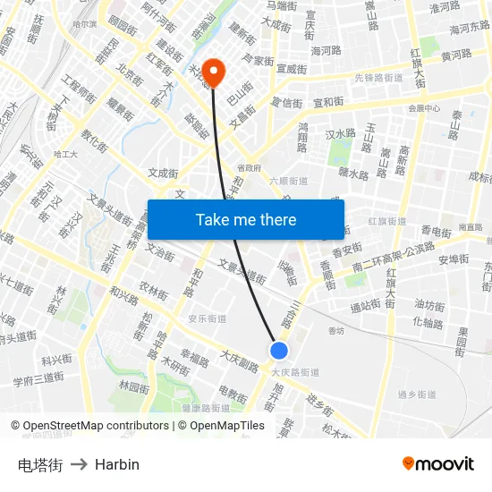 Electric Tower Street to Harbin map