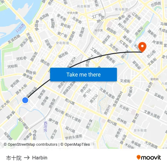City 10th Hospital to Harbin map