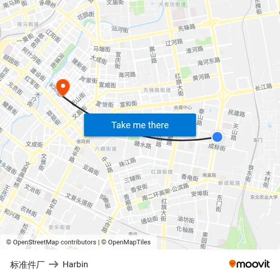 Standard Parts Factory to Harbin map
