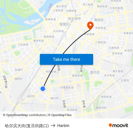 Harbin Street (Fudan Street Intersection) to Harbin map