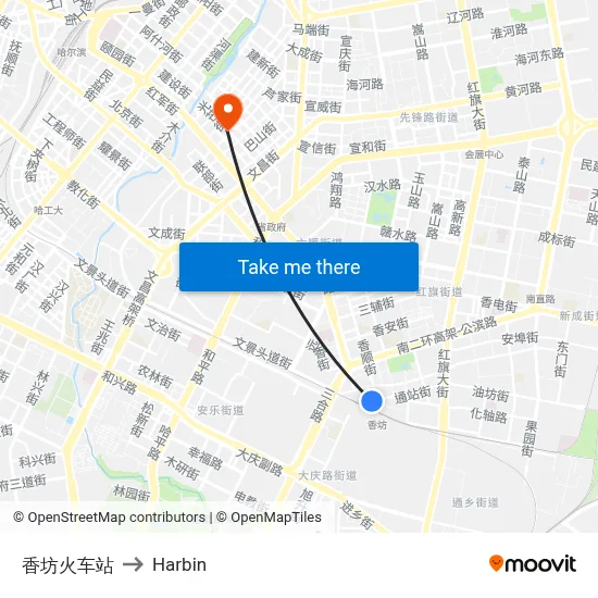 Xiangfang Railway Station to Harbin map