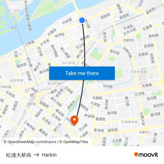 Songpu Bridge South to Harbin map