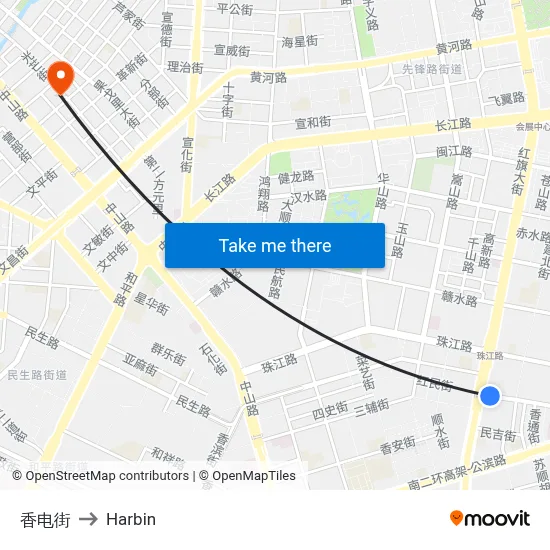 Xiangdian Street to Harbin map