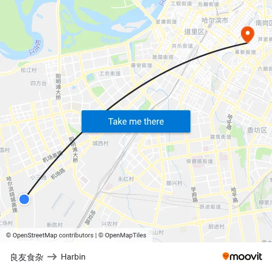Liangyou Grocery to Harbin map