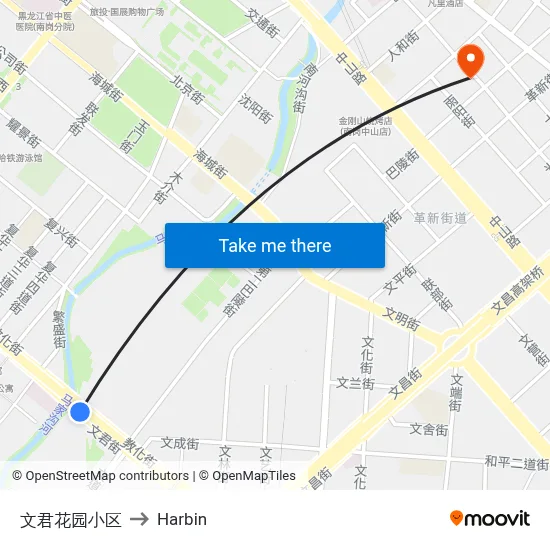 Wenjun Garden Complex to Harbin map
