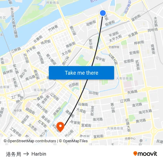 Port Authority to Harbin map