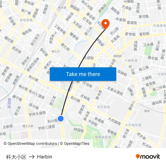 Keda Complex to Harbin map