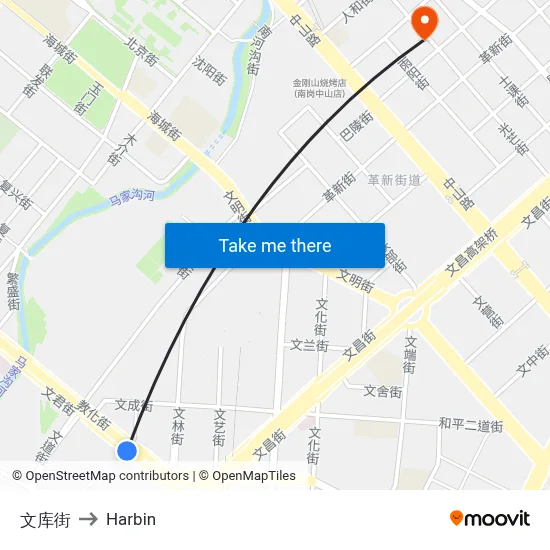 Wenku Street to Harbin map