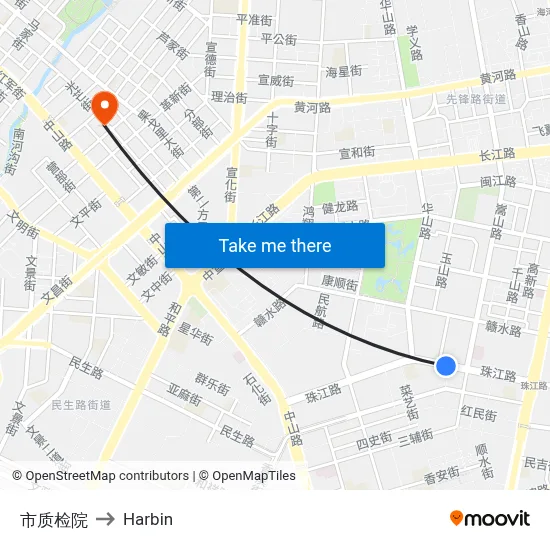 City Quality Inspection Institute to Harbin map