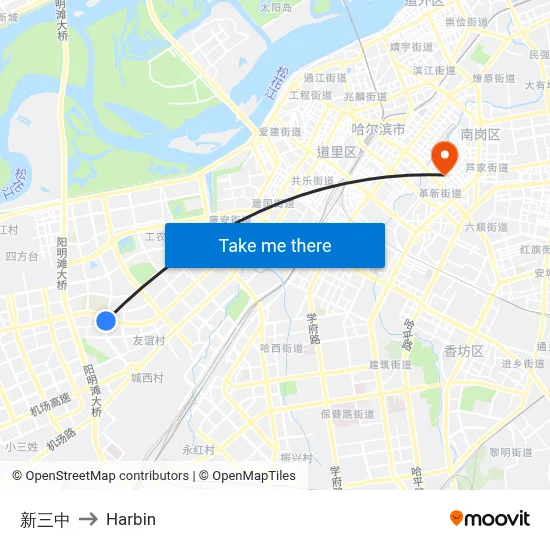 New No.3 Middle School to Harbin map